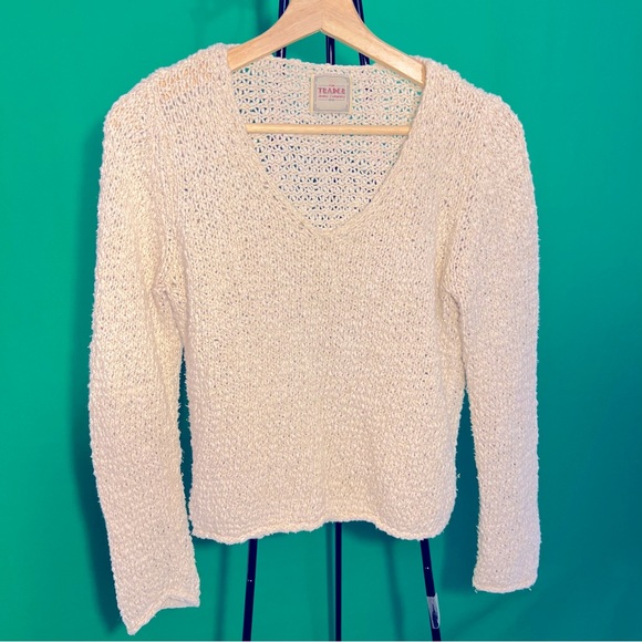 S Sparkling OpenWork Blouse V neck TraderJeans Co Creamy Color for Any Occasion - Picture 1 of 8